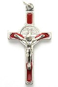 イタリア直輸入 聖ベネディクト十字架（銀・赤）