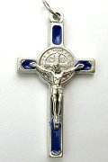 イタリア直輸入 聖ベネディクト十字架（銀・青）