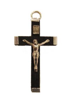 画像1: イタリア直輸入 金属枠木製十字架（黒）