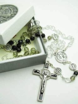 画像1: イタリア直輸入聖ベネディクトのメダイ付ロザリオ（シルバー）※返品不可商品