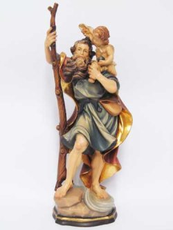 画像1: 木製聖クリストフォロ（クリストファー）の像 (高さ約22cm)