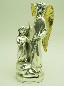 画像1: レジン製子どもと守護の天使の像(銀メッキ加工）