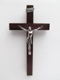 小型 掛け十字架（濃茶色・像あり)※天然素材につき木目・節、色ムラなどあり