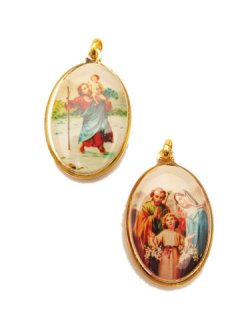 画像1: 楕円 聖クリストフォロと聖家族の両面メダイ（大） ※返品不可商品 