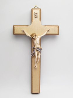 画像1: 木製壁掛け十字架（像付・青）