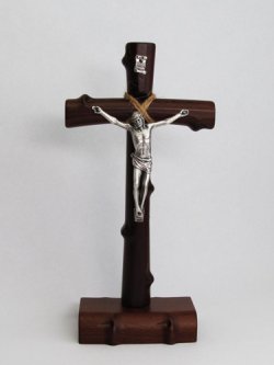 画像1: ウォールナット製台付十字架（像付）20cm