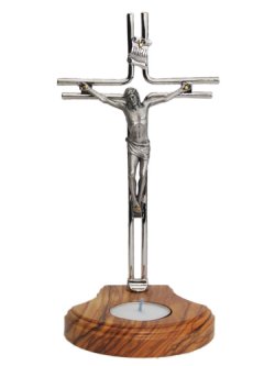 画像1: 金属像付オリーブ製キャンドルホルダー（像付十字架） 
