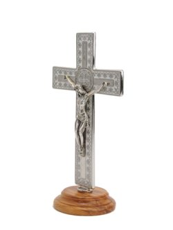 画像2: 台付十字架（聖ベネディクト・銀白 13.5cm） ※返品不可商品 