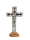 台付十字架（聖ベネディクト・銀白 13.5cm） ※返品不可商品 