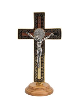 画像1: 台付十字架（聖ベネディクト・金黒 13.5cm） ※返品不可商品 