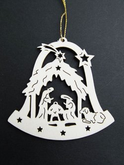 画像1: 木製型抜きクリスマスオーナメント（Bell with Holy Family）