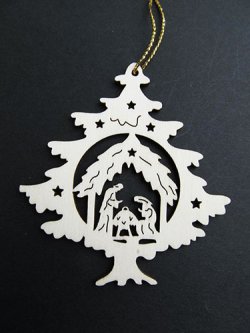 画像1: 木製型抜きクリスマスオーナメント（The Tree with Holy Family）