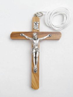 画像1: 紐付きオリーブ十字架ペンダント（像付）　※返品不可商品