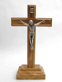 画像1: オリーブ製木製台付十字架（金属像付き）※返品不可商品
