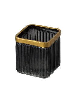 画像1: ガラスポット　金枠ブラック/スクエア型