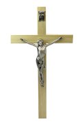 中型 掛け十字架（木地色・金属像付き）※天然素材につき木目・節、色ムラなどあり