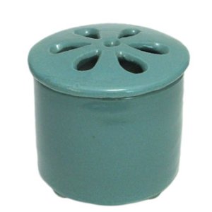 画像: 信楽焼き陶器香炉（青磁色）灰・炭付きセット