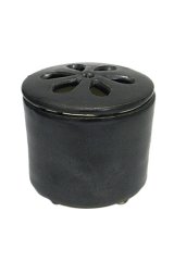 画像: 信楽焼き陶器香炉（鉄黒色）灰・炭付きセット