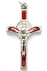 画像: イタリア直輸入 聖ベネディクト十字架（銀・赤）
