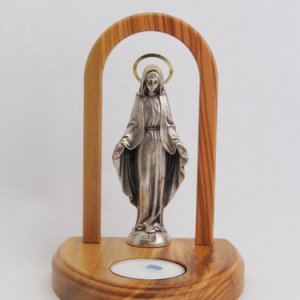 画像: 金属像付オリーブ製キャンドルホルダー（無原罪の聖母） 