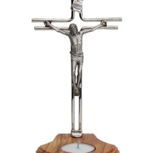 画像: 金属像付オリーブ製キャンドルホルダー（像付十字架） 