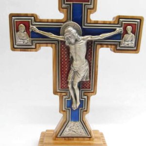 画像: オリーブ製聖ダミアンの十字架(カラー） 18.5cm　※返品不可商品