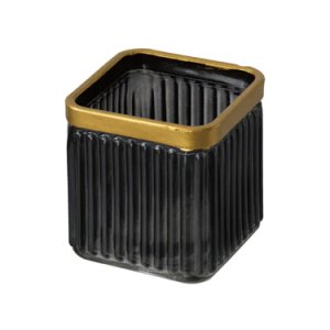 画像: ガラスポット　金枠ブラック/スクエア型