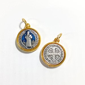 画像: 聖ベネディクトのメダイ (金枠・丸・青）