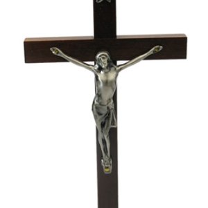 画像: 中型 掛け十字架（濃茶色・金属像付き）※天然素材につき木目・節、色ムラなどあり