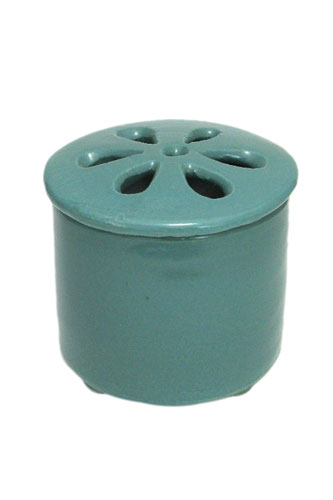 画像1: 信楽焼き陶器香炉（青磁色）灰・炭付きセット
