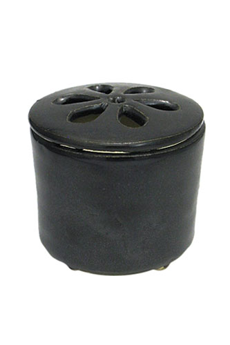画像1: 信楽焼き陶器香炉（鉄黒色）灰・炭付きセット
