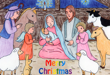 画像1: クリスマスカード 二つ折り 聖家族 ※返品不可商品