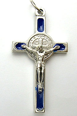 画像1: イタリア直輸入 聖ベネディクト十字架（銀・青）