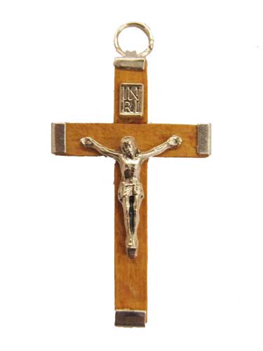 画像1: イタリア直輸入 金属枠木製十字架（薄茶）