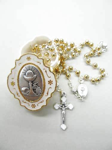 画像1: イタリア製 ケース付聖体のロザリオ(ゴールド)  ※返品不可商品 