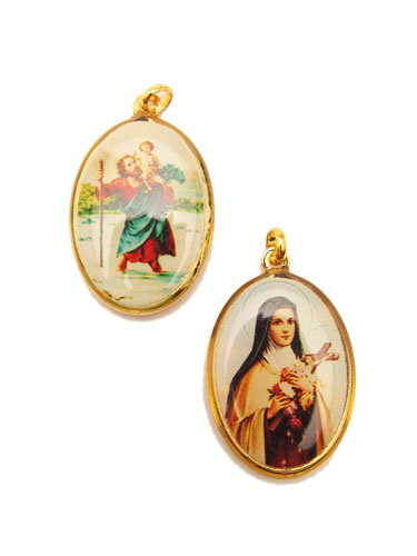 画像1: 楕円 リジューの聖テレジアと聖クリストフォロの両面メダイ（大） ※返品不可商品 