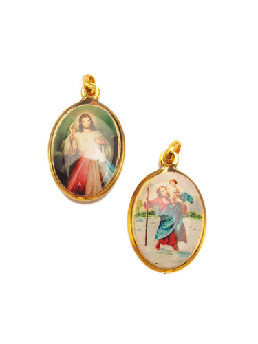 画像1: 楕円 いつくしみのイエスと聖クリストフォロの両面メダイ（小） ※返品不可商品 
