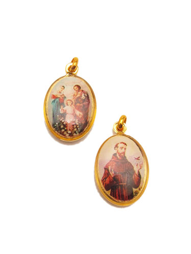 画像1: 楕円 アシジの聖フランシスコと聖家族の両面メダイ（小） ※返品不可商品 
