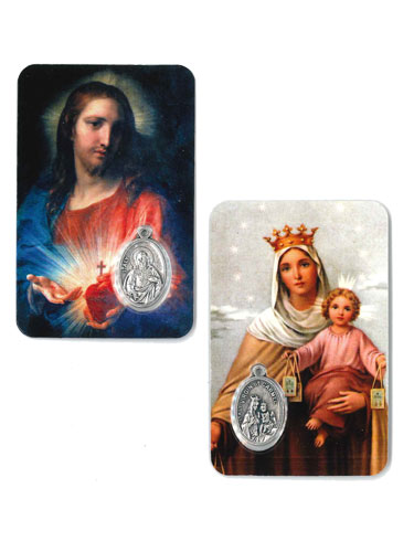 画像1: み心のイエスとカルメル山の聖母メダイ付きカード