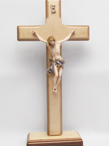 画像1: 木製台付十字架（像付・青）