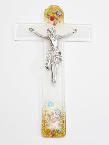 画像1: ムラノガラス製壁掛け十字架（像付）