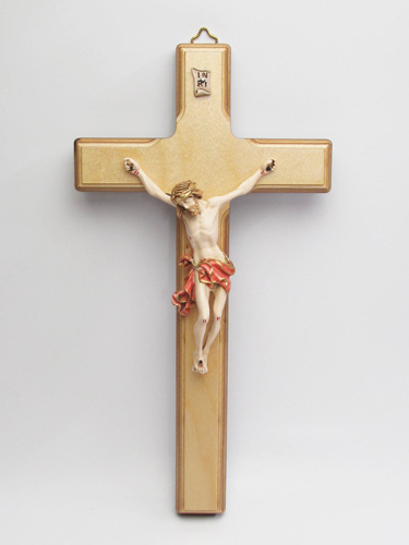 画像1: 木製壁掛け十字架（像付・赤）