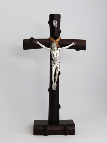 画像1: ウォールナット製台付十字架（像付）23cm