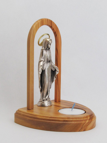 画像2: 金属像付オリーブ製キャンドルホルダー（無原罪の聖母） 
