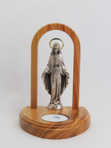 画像1: 金属像付オリーブ製キャンドルホルダー（無原罪の聖母） 