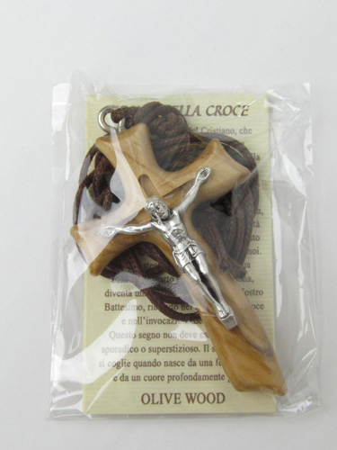 画像1: オリーブ製紐付き十字架ペンダント(像付） ※返品不可商品
