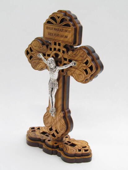 画像2: オリーブ製台付十字架透かし彫り（像付）12.5cm　※返品不可商品